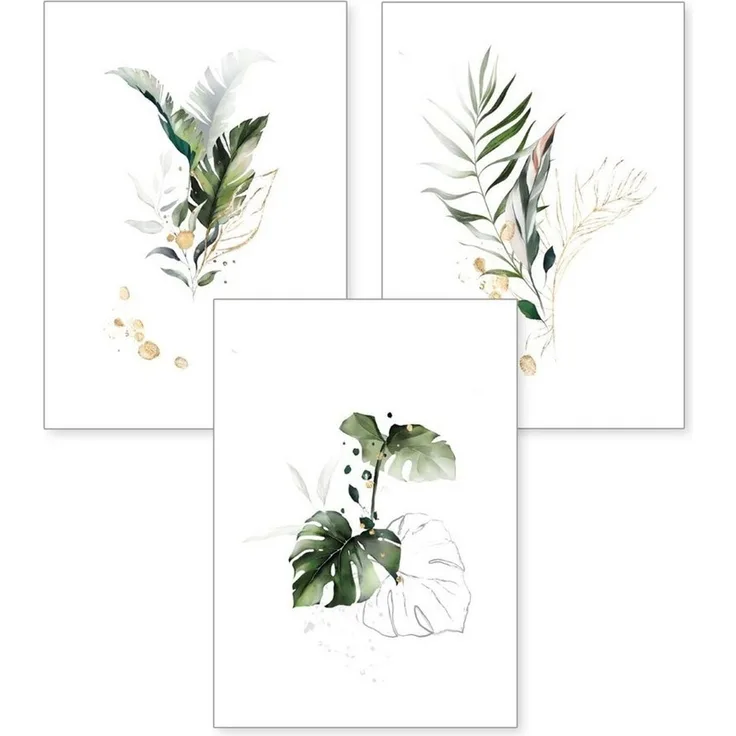 Kreative Feder Poster, Pflanzen (Set, 3 St), 3-teiliges Poster-Set, Wandbild, optional mit Rahmen, DIN A4 oder A3