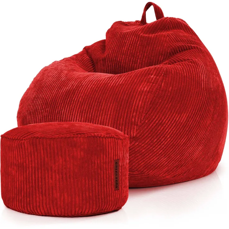 Green Bean® 2er Set Indoor XXL Sitzsack + Pouf mit EPS-Perlen Füllung - Rot