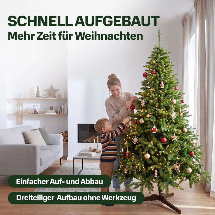 Aurelia Home Künstlicher Weihnachtsbaum 200 cm – PE/PVC in Nordmann-Optik, mit Holzständer und Tasche – Bild 5