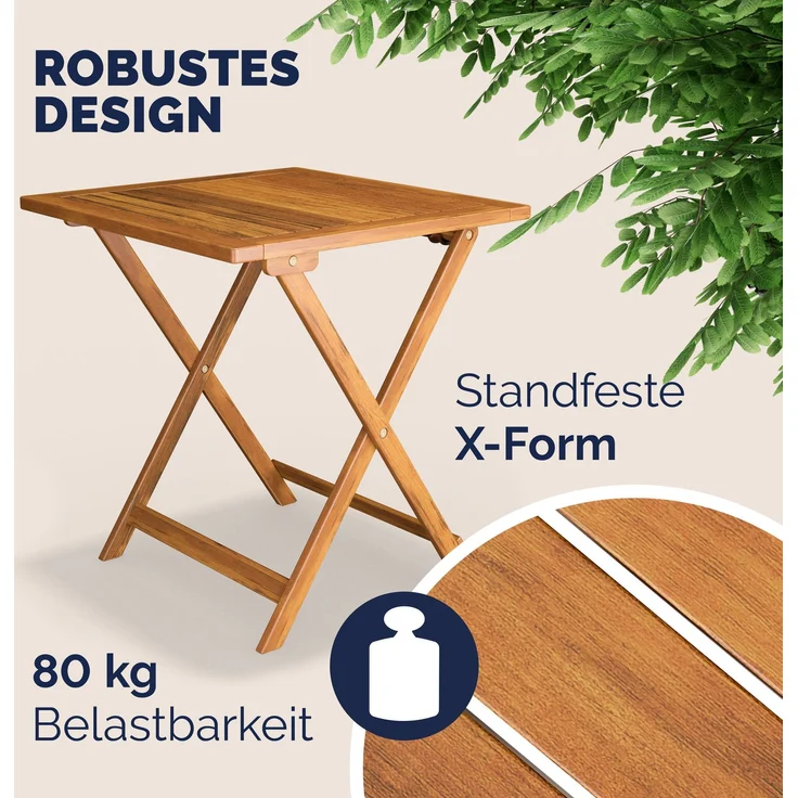 Casaria Balkonset für 2 Personen wetterfest, Akazie braun, 58 x 60 x 71 cm – Bild 4