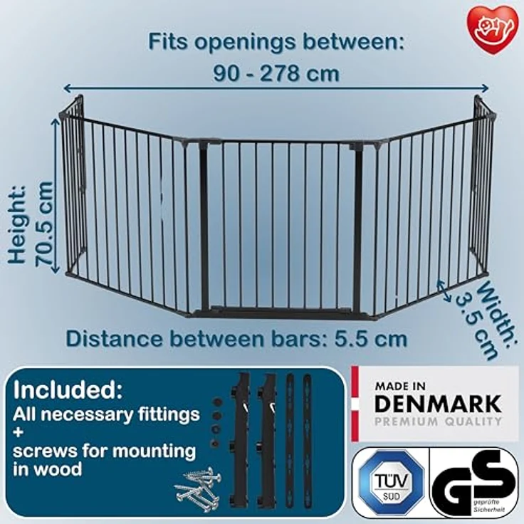 Baby Dan Konfigurationsgitter / Kaminschutzgitter Flex XL 90 - 278 cm, Anthrazit - Hergestellt in Dänemark und vom TÜV GS geprüft – Bild 3