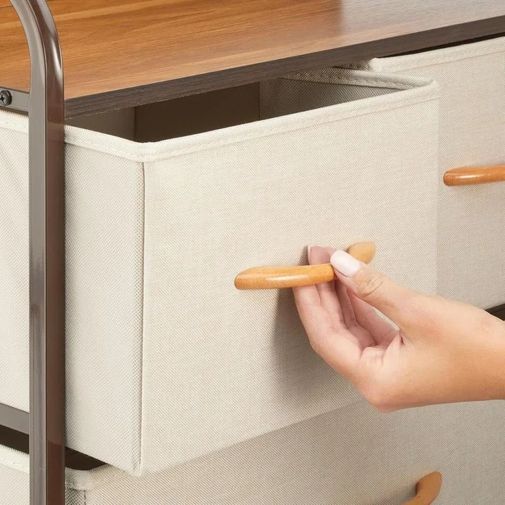 mDesign Kommode Schubladenschrank Aufbewahrung Metall Stoff Mehrfarbig Braun – Bild 6