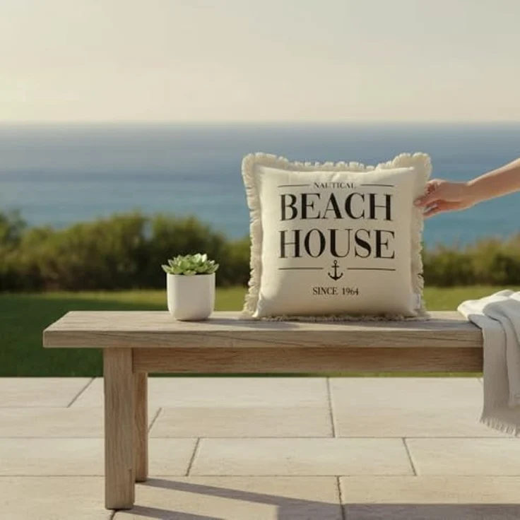 BOLTZE Dekokissen Kissen BEACH HOUSE beige schwarz maritimes Dekokissen 45x45 cm mit Fran – Bild 7