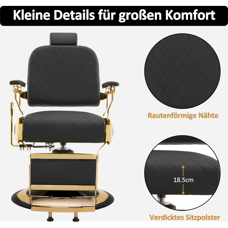Barberpub Friseurstuhl Kippbar, Friseursessel mit Kopfstütze, 360° Drehbar & Höhenverstellbar, Friseureinrichtung Modern Hydraulisch, Kunstleder, 3855(Gold-Schwarz) – Bild 5