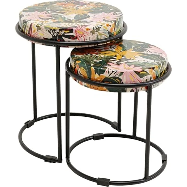Kare Design Beistelltisch Jungle (2/Set), Mehrfarbig, 35cm Durchmesser, Couchtisch, Nachttisch, Dschungel Motiv, Stahlgestell, Wohnzimmer, Rund – Bild 1