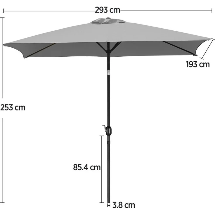 Yaheetech Sonnenschirm Rechteckiger Terrassenschirm mit Kurbel & 6 Metallstreben, LxB: 293x193 cm, Gartenschirm 293 cm L × 193 cm B × 253 cm H – Bild 3