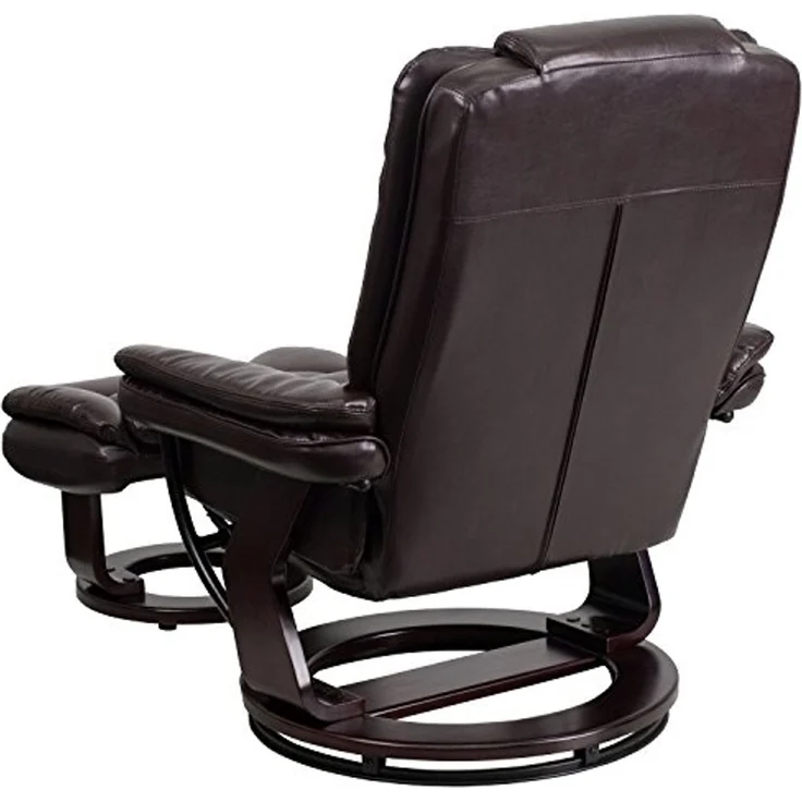 Flash Möbel modernes schwarz Leder Liege/Ottoman mit drehbaren Mahagoni Holz Boden, Schaumstoff Holz Polyurethan Leder, braun, 40" D x 32.75" W x 41" H – Bild 4