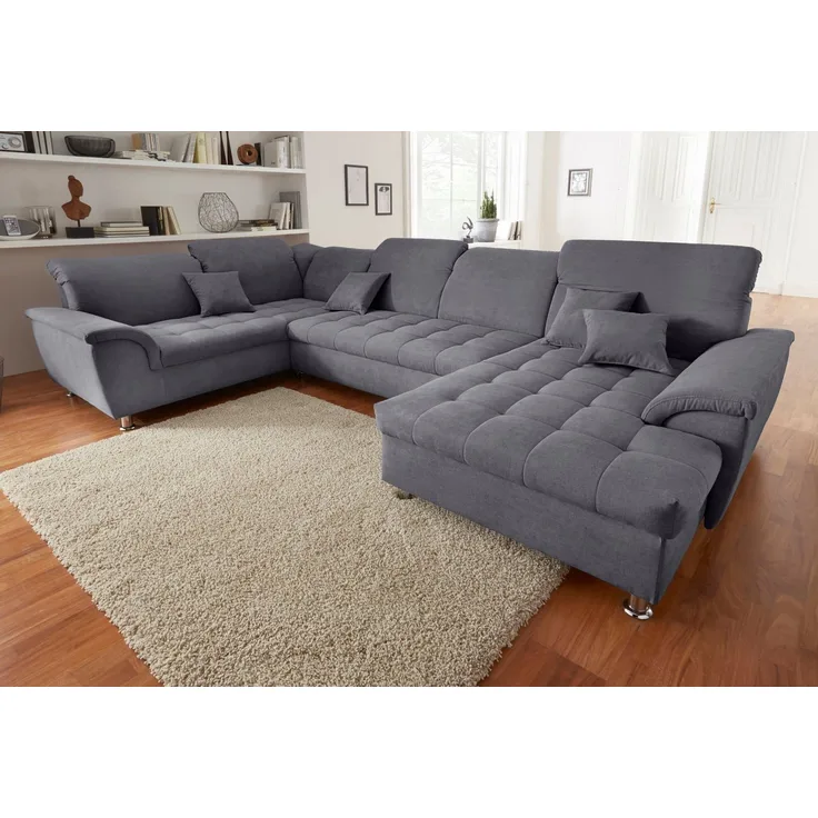 DOMO collection Wohnlandschaft Franzi wahlweise mit Kopfteilverstellung Bettfunktion, Bettkasten, im XXL-Format B/T/H: 352/214/80 cm, Steppung im Sitz, U-Form