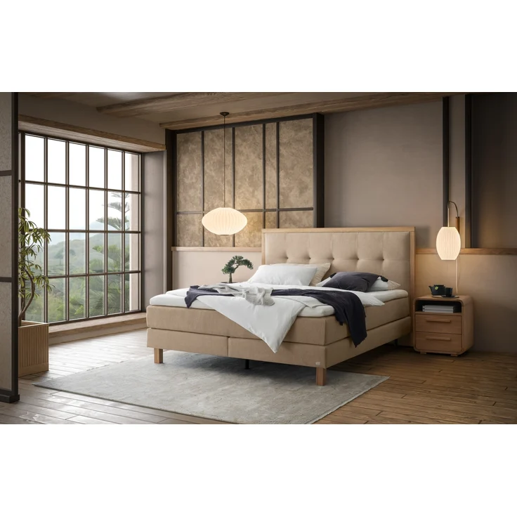 Solara Boxspringbett braun Eiche MassivholzPolyester/Polyamid/Viskose 206cm x 148cm x 125cm – Bild 2