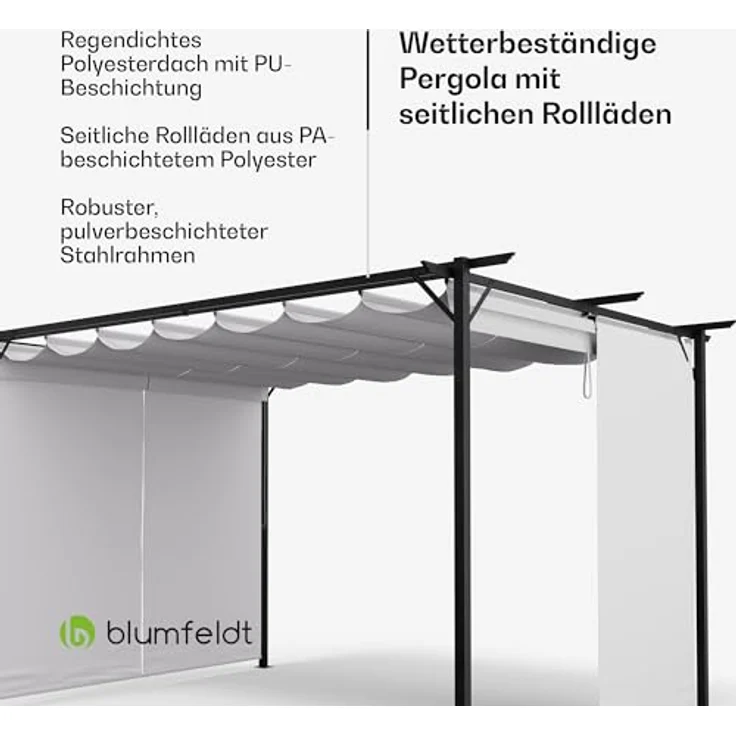 blumfeldt Pavillon Pantheon Robust Pergola 3x4 m, wetterbeständig mit Stahlrahmen und Polyesterdach, inklusive seitlichen Rollläden – Bild 2