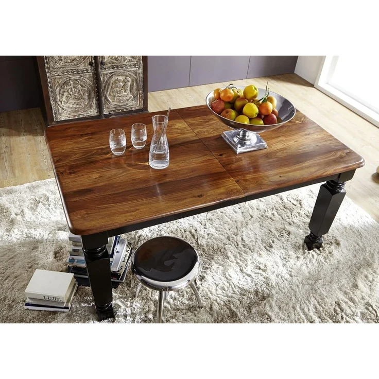 Esstisch mit Auszug Sheesham 140-180 x 90 x 76 schwarz/braun lackiert NEW BOSTON #151 – Bild 2