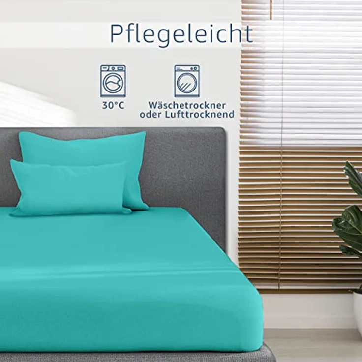 Amago - Spannbetttuch, 50 cm Steg, 100 prozent Baumwolle, 140x200 cm - Petrol – Bild 8