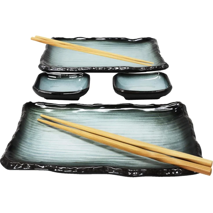 MystiCalls Sushiteller Sushi Geschirr Set für 2 Personen blau/schwarz Platte Sushiplatte, (8 St), Spülmaschinenfest – Bild 2