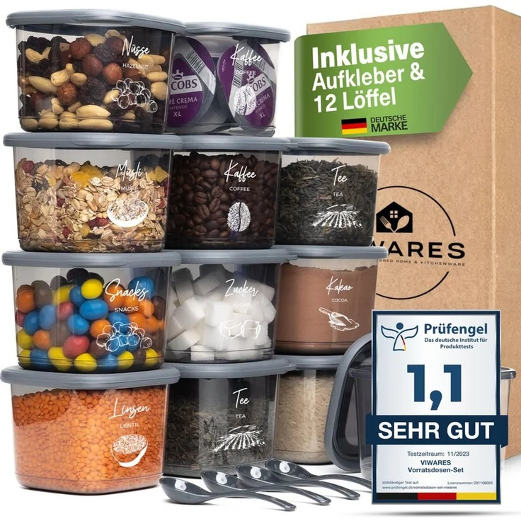 Viwares Vorratsdosen mit Deckel Luftdicht, 12er Vorratsbehälter Set BPA-Frei, Vorratsdose zur Müsli Mehl Aufbewahrung Küche, Praktische Organizer Küche, Frischhaltedosen für Lebensmittelaufbewahrung