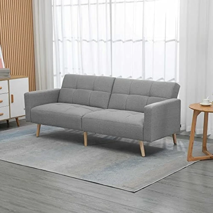 HOMCOM 2 in 1 Schlafsofa 205 x 88 cm Sofa mit Bettfunktion, Couch Leinenoptik, Verstellbarer Rückenlehne für Wohnzimmer, Schlafzimmer, Grau – Bild 2