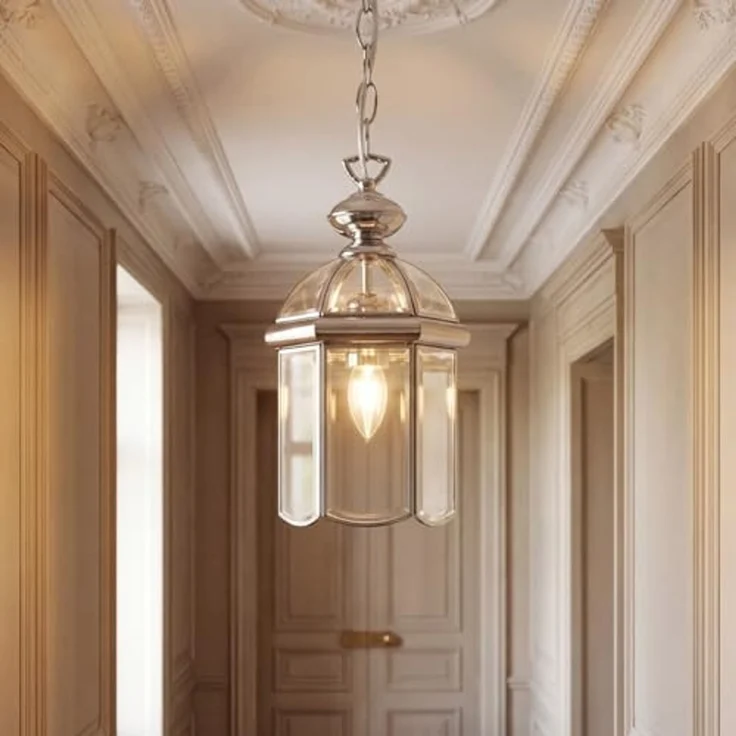 Licht-Erlebnisse Pendelleuchte LANTERN, ohne Leuchtmittel, Chrom Glas Metall E27 L:17,8 cm Esstisch Modern Klassisch – Bild 2