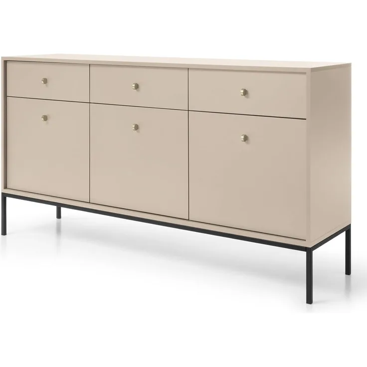 Selsey Monne Sideboard Kommode 3-türig mit 3 Schubladen, Beige im Vintage Look