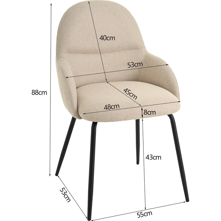 GOEURVANT 1438 Esszimmerstühle 4er-Set mit Armlehnen, Webstoff - Beige – Bild 9