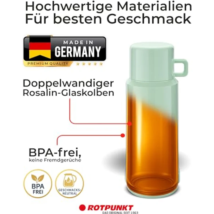 ROTPUNKT Isolierflasche Thermoflasche, auslaufsicher, Glaseinsatz, BPA-Frei- hochwertig, Hochwertiger Glaseinsatz (Geschmacksneutral) – Bild 5