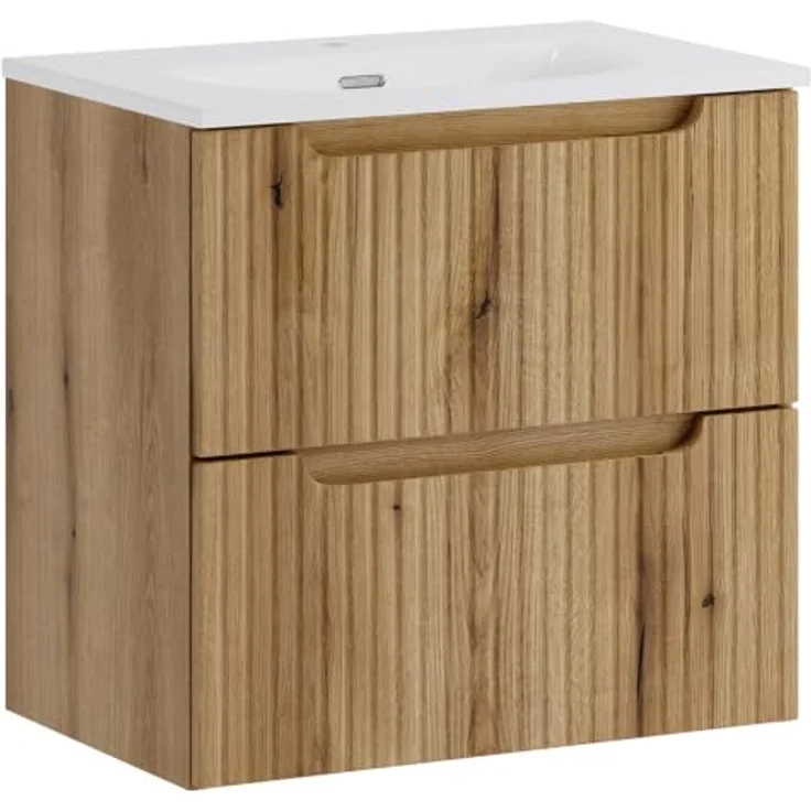 Lomadox Waschbeckenschrank NEWPORT-56-EVOKE 60 cm breit mit 2 Schubladen, Eiche mit gerillter Front – Bild 9