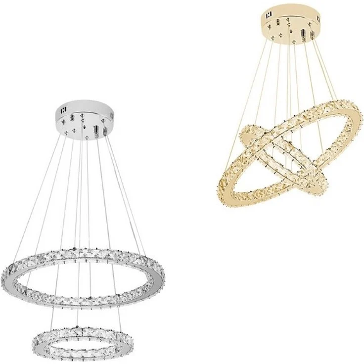 FIVMEN LED Deckenleuchte Pendelleuchten 48W/72W/96W Hängelampe Kronleuchter Dimmbar, LED fest integriert, Kristall Hängeleuchte 2 Ringe/3 Ringe – Bild 4