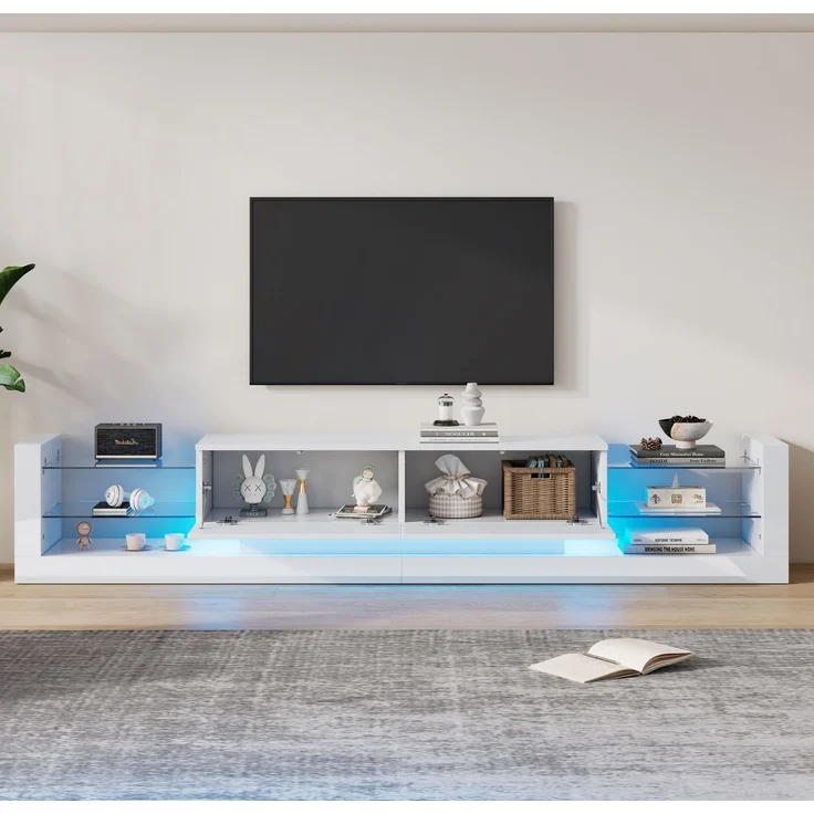 Lowboard mit LED-Beleuchtung , TV-Board, Fernsehtisch, TV-Ständer 1 St. zwei klapptür , für Fernseher bis 80 Zoll – Bild 3