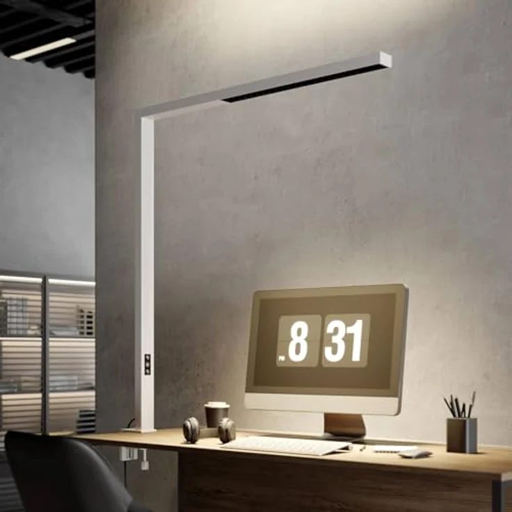 Arcchio LED Klemmlampe, dimmbar, Büro Schreibtischlampe mit Touchdimmer, blendfreies Up and Down Licht, universalweiß 4000K, 2859lm Up und 7713lm Down, Aluminium Kunststoff weiß – Bild 2