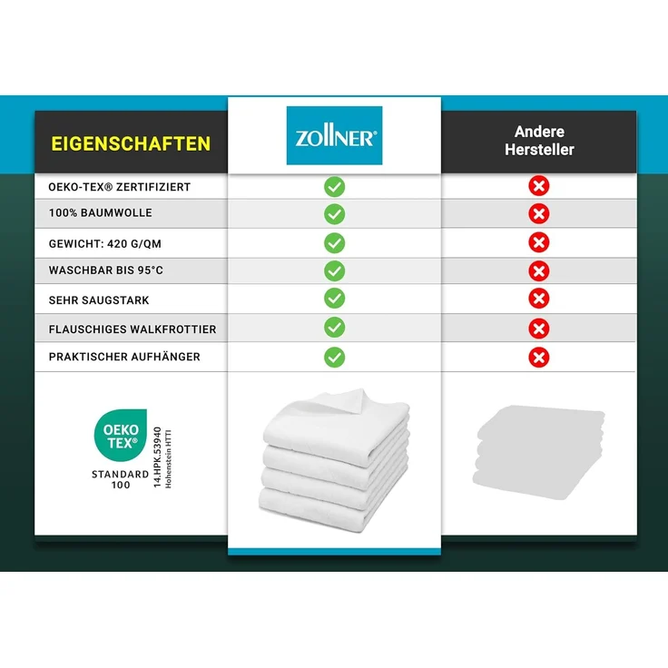 4er Set Handtücher 50x100 cm Baumwolle 420 g/qm weiß – Bild 6