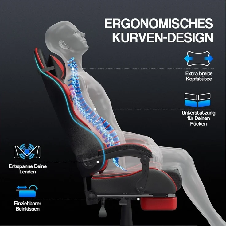 Ferghana Gaming-Stuhl Gaming Sessel mit Fußstütze,Kopfstütze,MassageLendenkissen (Packung), Ergonomisch Gaming Stuhl für Gamer YouTube Livestreaming Xbox – Bild 2