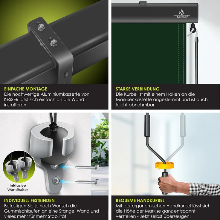 KESSER® Senkrechtmarkise Außenrollo Handkurbelmechanismus Balkonrollo Sonnen & Sichtschutz Beschattung Sonnenschutz Außen Rollo mit Kurbel Markisenkasten Balkon & Terrasse Inkl. Montageset & Abdeckung Dunkelgrün, 200 x 250cm – Bild 3