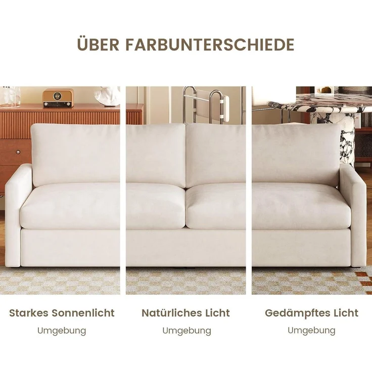 Stoffsofa 3 Sitzer 190 cm Polstersofa Armlehnen Cremeweiß – Bild 7