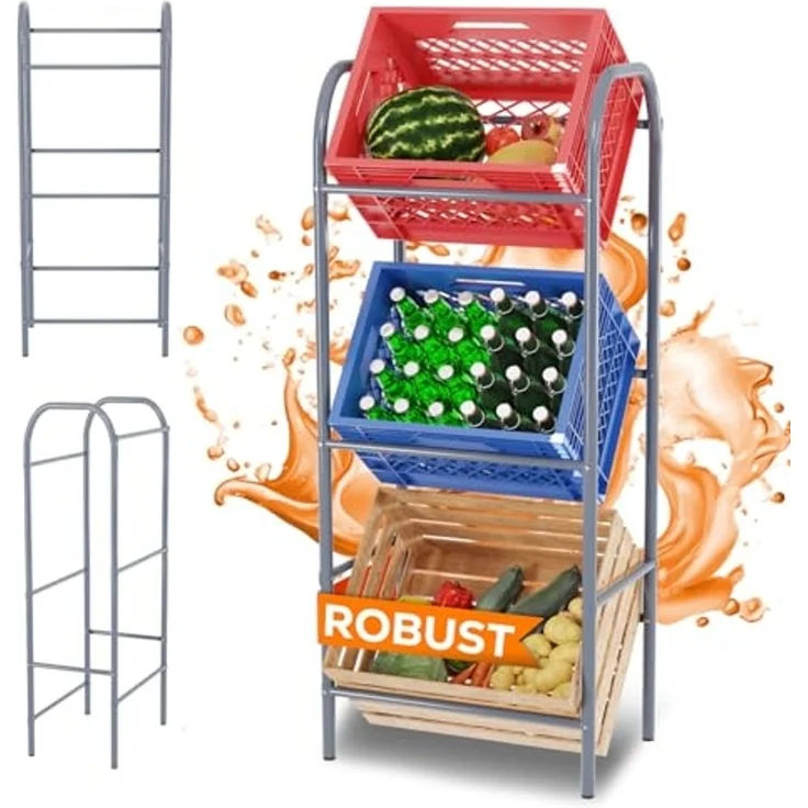TroniTechnik Regal für 3 Kisten Flaschenkistenregal aus pulverbeschichtetem Metall, Getränkekistenregal mit 3 Ablageflächen, 51kg Belastbarkeit, Flaschenregal – Bild 2