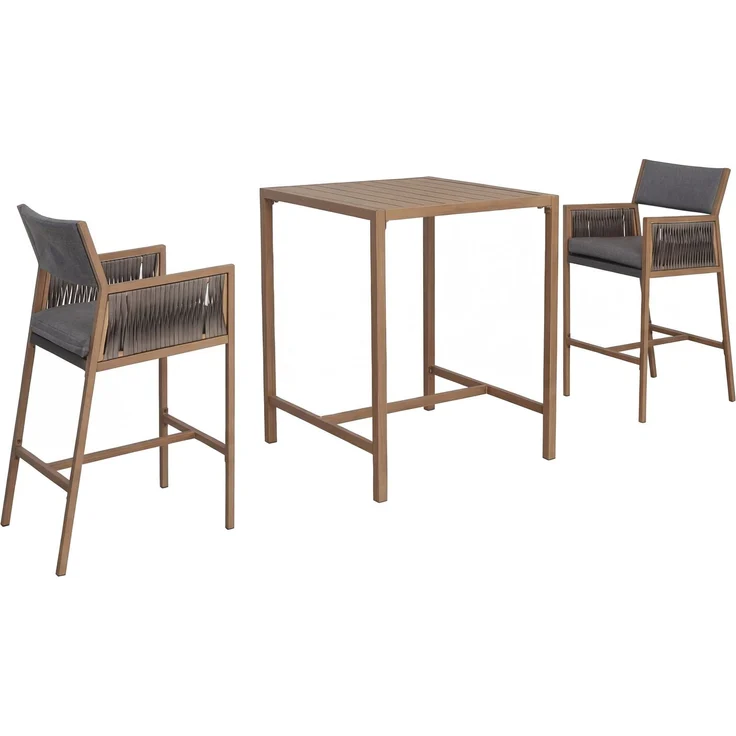 Set Bartisch + 2x Barhocker HWC-Q12, Barstuhl Stehtisch, Polyrattan Olefin (210 g/m²) ~ dunkelgrau – Bild 9