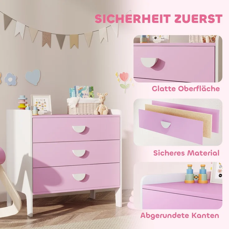 AIYAPLAY Kinderkommode, MDF, Rosa, 60L x 40B x 60H cm – Bild 6