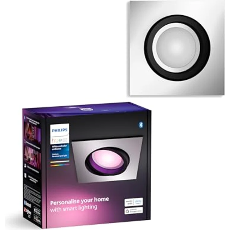 Philips Hue White & Color Ambiance Centura eckige Einbauspots 1er Pack (1.050 lm), dimmbare Deckenlampen mit 16 Mio. Farben, smarte Lichtsteuerung über Sprache und App, aluminium, neue Generation – Bild 2