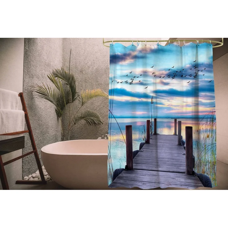 Sanilo Duschvorhang Sunset 180 x 200 cm, 100% wasserdicht, Anti-Schimmel-Effekt, hochwertige Qualität – Bild 1