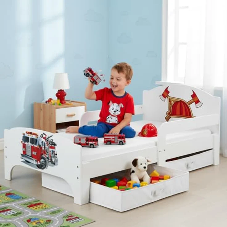 SMART Kinderbett aus Holz - Feuerwehr - Einzelbett mit Schubladen und Matratze (140/70 cm) – Bild 3