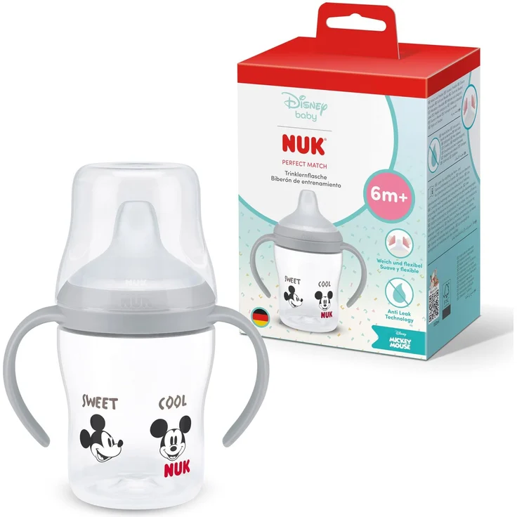 NUK Perfect Match Trinklernflasche | 6+ Monate | 150 ml | Auslaufsicherer Trinklernbecher für Kleinkinder | Anti-Rutsch Griffe | Disney Micky Maus | 1 Stück