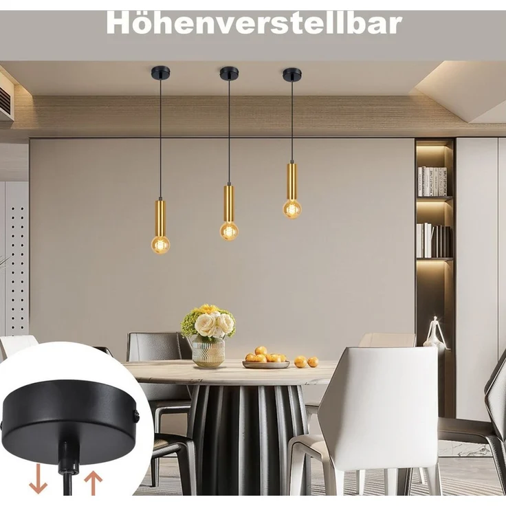 Nettlife Hängeleuchte Gold 1 Flammig Esszimmerlampe E27 Metall Industrial Pendelleuchte, Höhenverstellbar, ohne Leuchtmittel, Bettlampe Nachttisch Hängend Küchenlampe für Schlafzimmer Flur – Bild 2