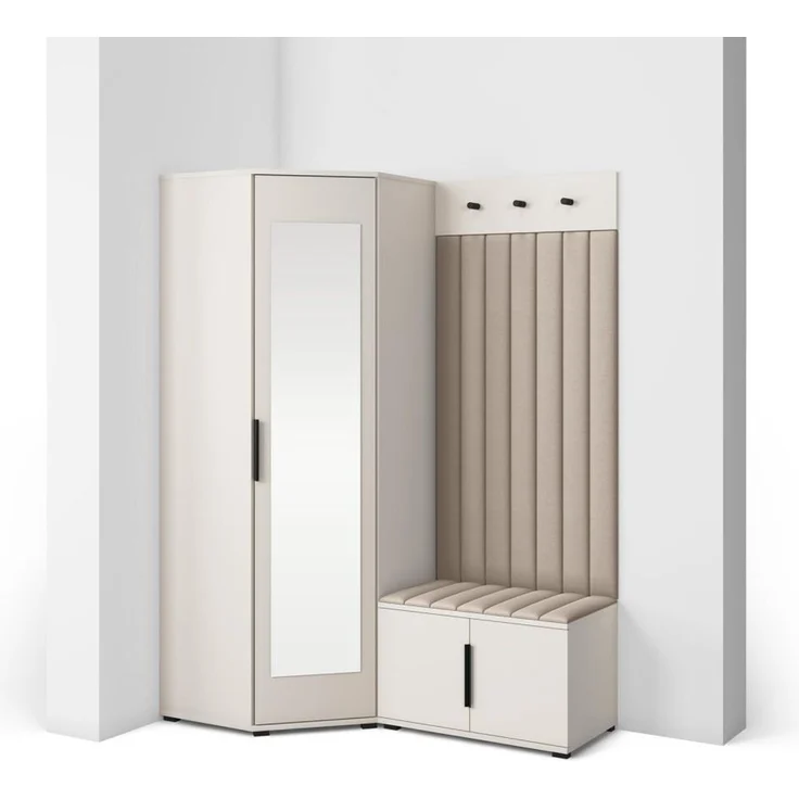 Garderoben-Set Napoli Version 21: Eckschrank mit Polsterpaneelen, Schuhschrank Flur und Eingangsbereich (Cashmere/Trinity 03), 189 x 70 x 140 cm – Bild 1