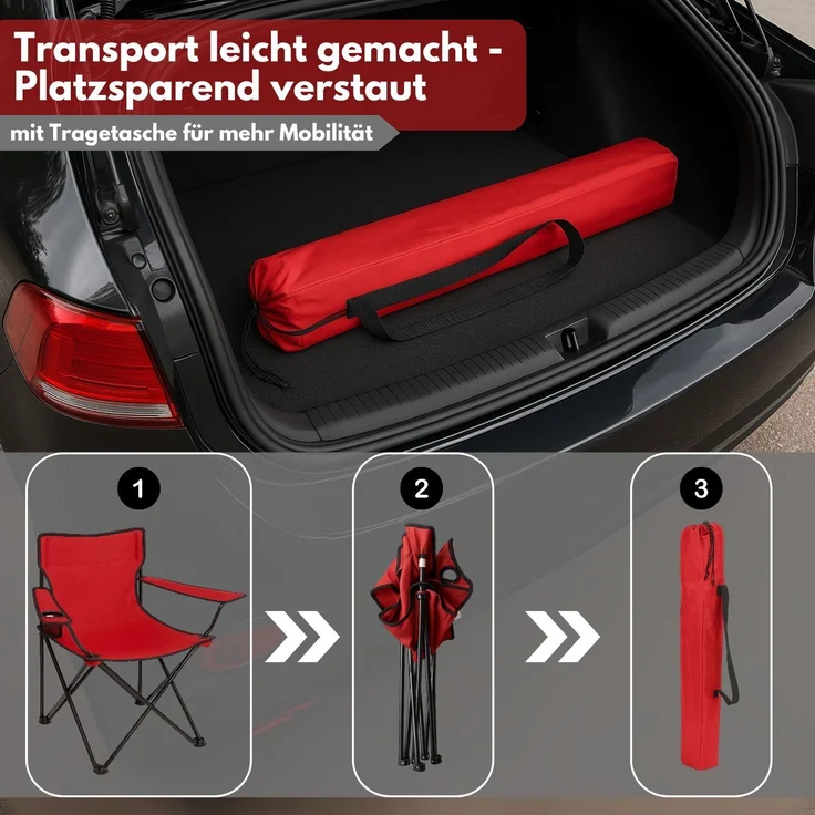 Coemo faltbarer Campingstuhl Faltstuhl mit Tragetasche in Rot – Bild 5