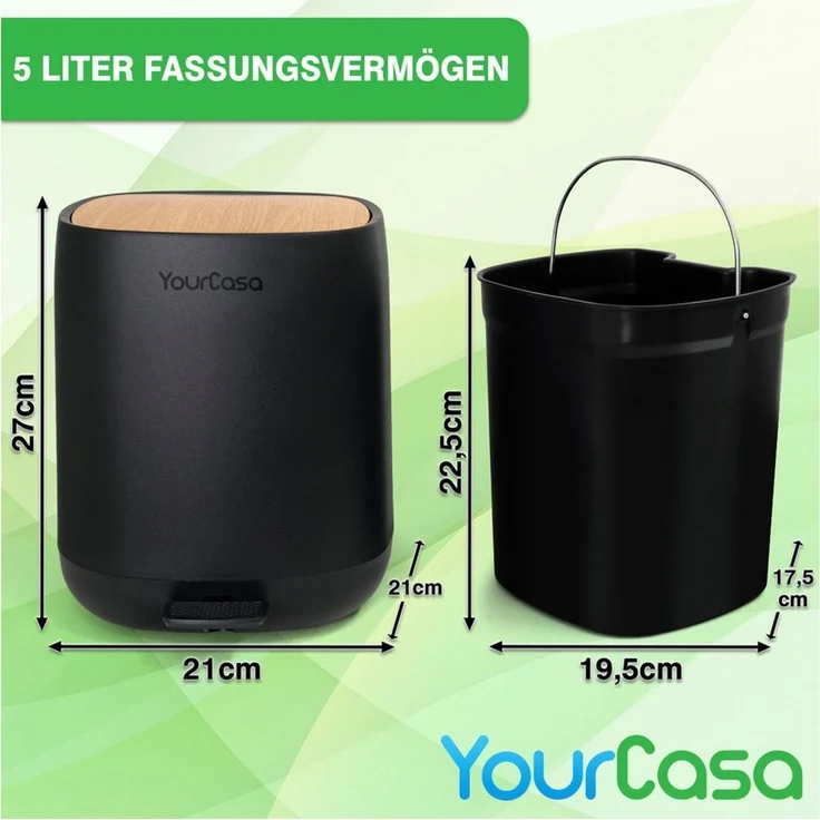 YourCasa Mülleimer YourCasa® Mülleimer Bad [5L] - Badmülleimer Badezimmer Kosmetikeimer, Fassungsvermögen 5L, 30% weniger Plastik – Bild 3