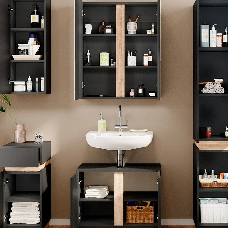 Badmöbel-Set Gloria Anthrazit 5 Teile Vicco – Bild 6