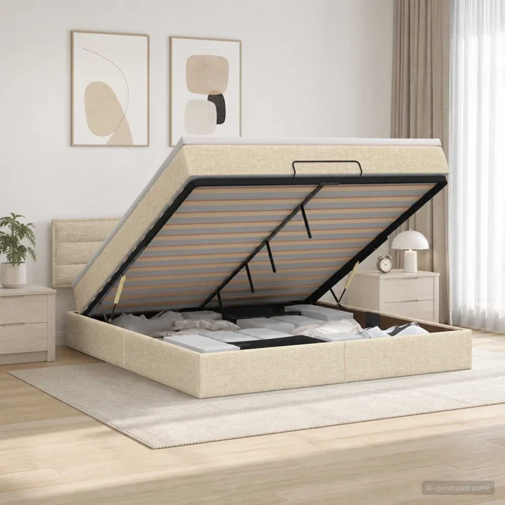 vidaXL Ottoman-Bett mit Matratze und LED Creme 160 x 200 cm Stoff 3456841 – Bild 4