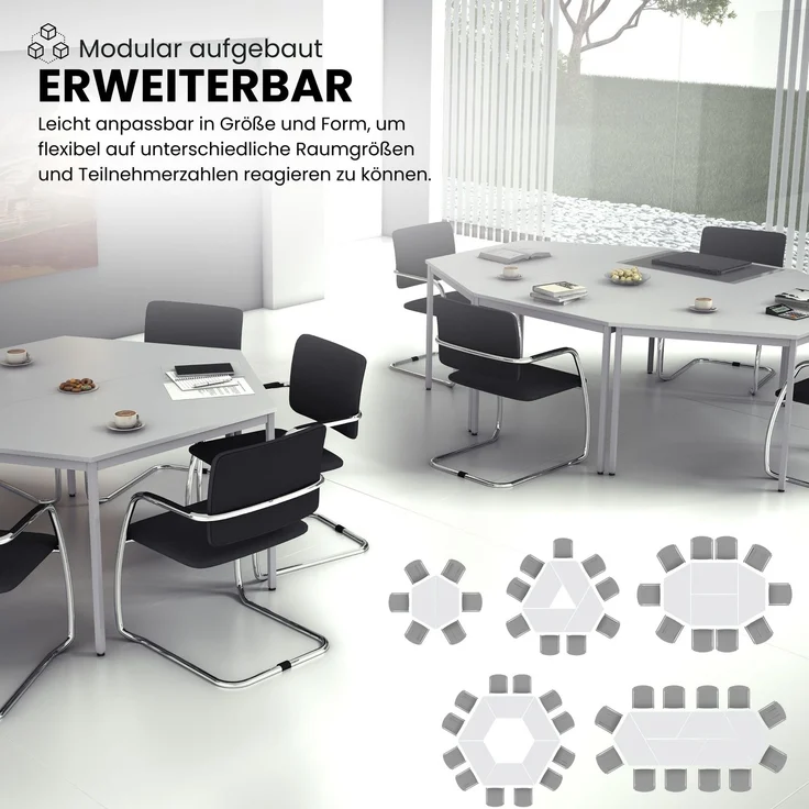 bümö Tisch klein, Multifunktionstisch, 80 x 80 cm in grau - Beistelltisch, Bistrotisch, Esstisch, Pausentisch, Mehrzwecktisch Tischsystem für Warteraum, Pausenraum & Co, VS08-5 – Bild 4