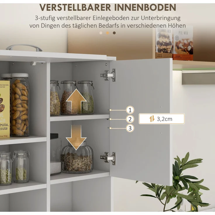 Rayofly-Küchenschrank Buffet mit 3 Schubladen & 3 Regalen, viel Stauraum, Weiß, H 168cm x T 89cm x B 39,5cm – Bild 7
