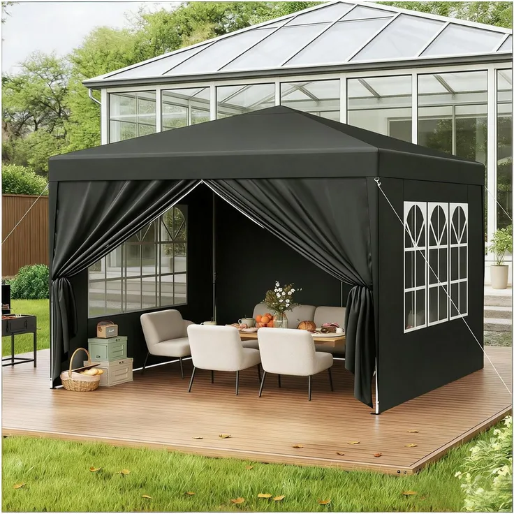 Odikalo Faltpavillon 3x3 m, winterfest mit 210D Silber-Oxford-Stoff und höhenverstellbarem Metallrahmen für Garten, Hochzeit und Events