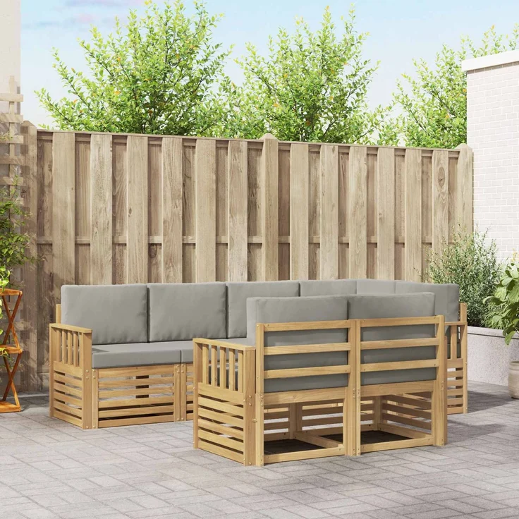 vidaXL Outdoor-Sofagarnitur 7 stk. 7-Sitzer Weiß und Hellgrau 3391986 – Bild 1