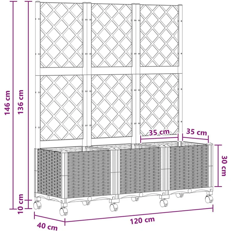 vidaXL Pflanzkübel mit Spalier und Rädern Blaugrau 120 x 40 x 146 cm 3423058 – Bild 8