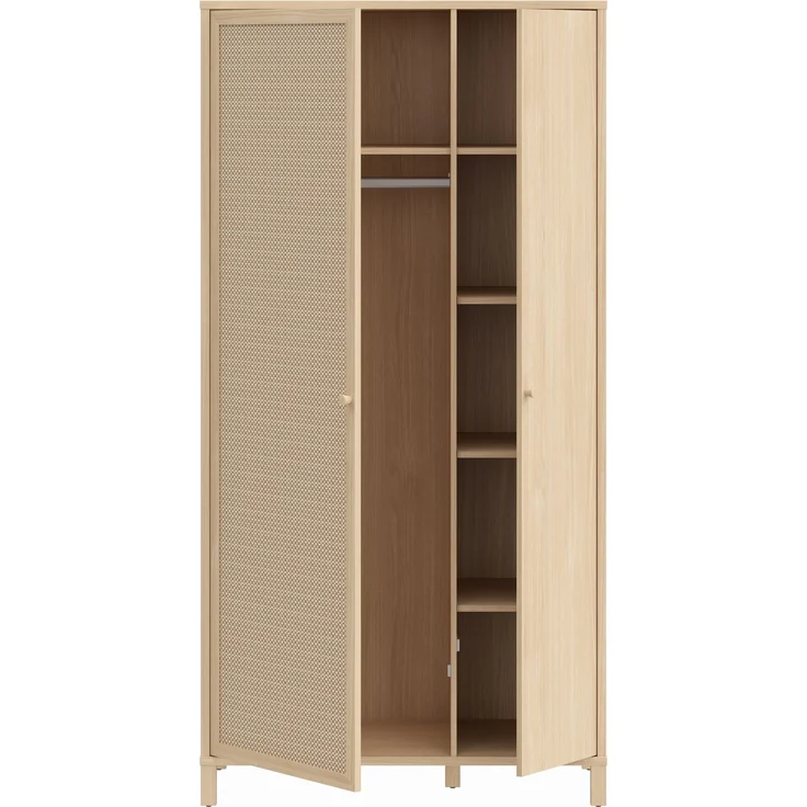 Forte SKELBIT Kleiderschrank 100, schmaler Schrank, 2-türig, Flur, Jugendzimmer, Schlafzimmer, Holzwerkstoff, Elegancia Eiche Holzdekor|Technorattan, 101,3 cm breit x 200,9 cm hoch x 52,9 cm tief – Bild 3